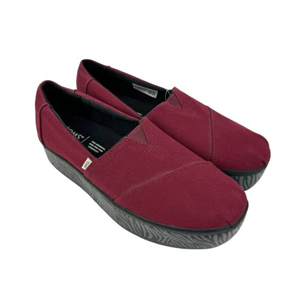 TOMS NWT Alpargata Boardwalk Maroon Canvas Zebra Platform Slip On Sneakers - Picture 6 of 12